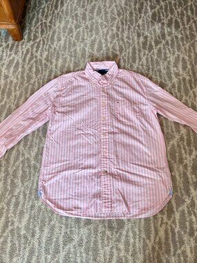 Men's Tommy Hilfiger 80's Two Ply Cotton Vertical Striped Button Down Shirt
